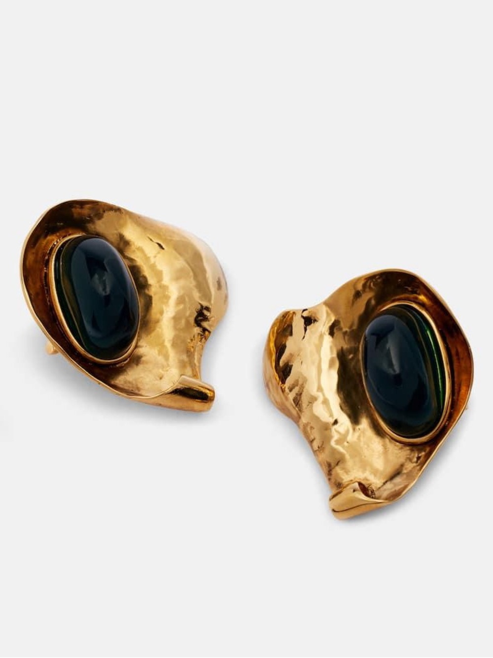 Gold Tone Black Stone Clip-On Earrings